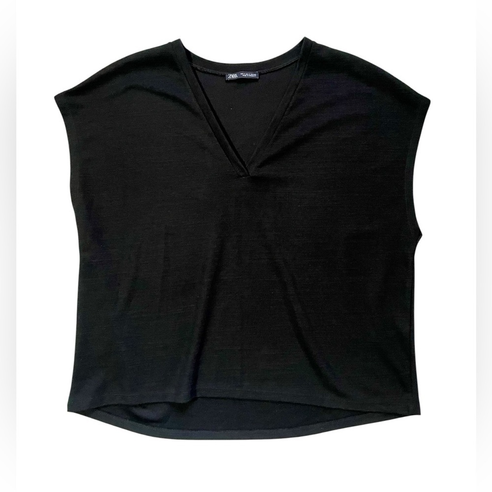 Zara V-Neck Short Sleeve Black Boxy Top